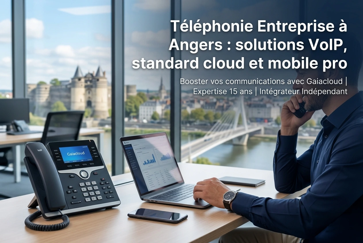 Un professionnel en ligne dans un bureau à Angers, illustrant les solutions de téléphonie d'entreprise d'un intégrateur local.