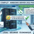 Infographie générée par IA présentant les avantages d'une licence Windows Server 2022 pas cher d'occasion face aux licences neuves pour entreprise.