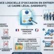 Infographie synthétique sur le cadre juridique de la licence logicielle occasion entreprise légale, détaillant l'arrêt UsedSoft et les preuves pour l'audit éditeur. Image générée par Gemini.