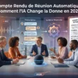 Infographie détaillée sur le fonctionnement d'un service de compte rendu de réunion automatique par IA, générée par Gemini.