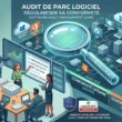 Une infographie SAM générée par Gemini expliquant le processus d'audit parc logiciel pour assurer la conformité microsoft et éviter les risques.