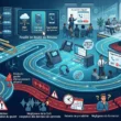 Un diagramme infographique complexe généré par Gemini illustrant le processus de déploiement d'un système de téléphonie sur IP (VoIP) pour une entreprise. Le diagramme montre une feuille de route du réseau avec différentes étapes : l'audit et la vérification du réseau, le calcul de la bande passante, le choix entre des architectures Cloud, sur site ou logicielles, l'installation de téléphones IP et de softphones, et la formation des utilisateurs. Il met également en évidence les risques et obstacles potentiels, tels que les goulots d'étranglement, la mauvaise qualité de service (QoS), les problèmes de portabilité et la formation négligée. Cette image fournit une vue d'ensemble précieuse pour une entreprise qui envisage d'installer une solution de VoIP.