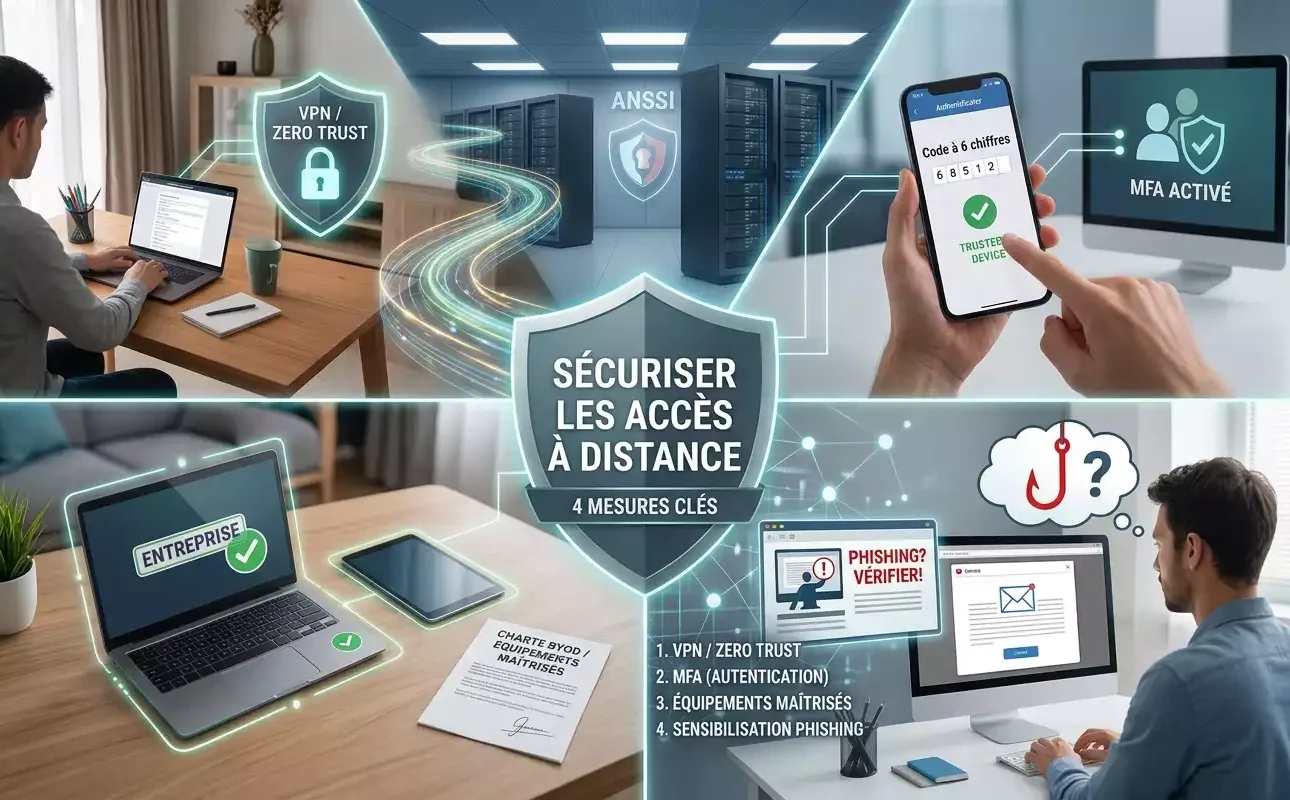 Cybersécurité et télétravail : les 4 mesures clés pour sécuriser les accès à distance (illustration générée par Gemini)