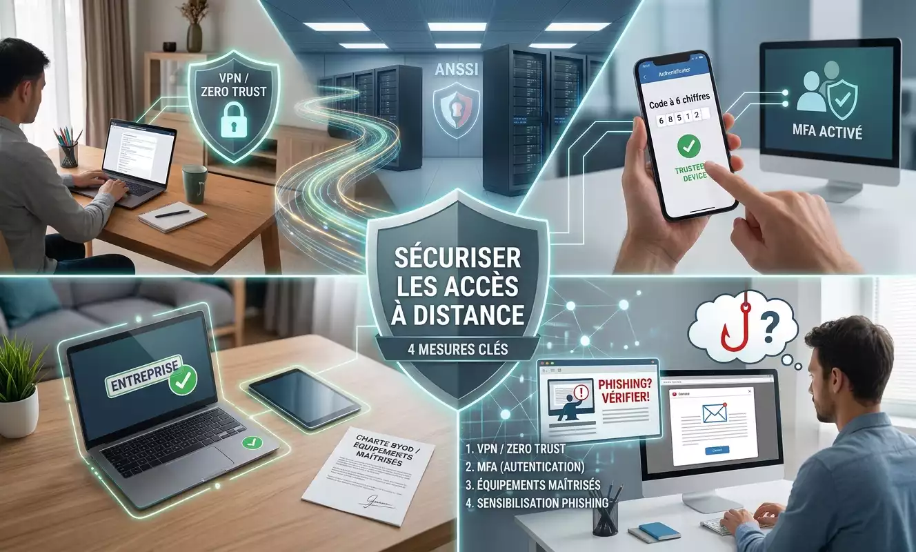 Cybersécurité et télétravail : les 4 mesures clés pour sécuriser les accès à distance (illustration générée par Gemini)