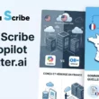 L'image présente le logo Gaia Scribe intact en haut à gauche, accompagné du titre « Gaia Scribe vs Copilot et Otter.ai ». Sur la droite, des illustrations schématiques mettent en opposition l'hébergement de données sous juridiction américaine (serveurs et nuages aux couleurs des États-Unis) et l'hébergement souverain en France (carte de France comportant des data centers sécurisés et des symboles tricolores). Mention : cette image a été générée par Gemini.