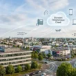 Vue aérienne d'une zone d'activités à La Roche-sur-Yon illustrant le réseau de téléphonie VoIP et standard cloud pour les entreprises en Vendée