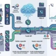 Infographie détaillée comparant le dimensionnement des liaisons Trunk SIP pour une entreprise. À gauche, deux scénarios : un « environnement de bureau » (faible densité d'appels) et un « centre d'appels » (forte densité). Le flux d'appels traverse une infrastructure centrale avec « bande passante », « centres de données », « PBX-IP » et « sécurité/SBC », vers un « Trunk SIP ». Un graphique en haut à droite illustre les « heures de pointe ». La partie inférieure droite compare l'impact du dimensionnement : « canaux inutilisés » menant à un « trunk surdimensionné et coûts gaspillés » vs. « faible capacité » entraînant un « trunk sous-dimensionné avec clients occupés » ou « haute capacité ». Des icônes de téléphone avec un « X » ou un « ! » symbolisent les problèmes de capacité. Les textes sont en français. Image générée par Gemini.