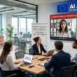 Photo de réunion d'entreprise illustrant l'application de l'AI Act et les règles de transcription IA depuis le 2 août 2026 (Image générée par IA)