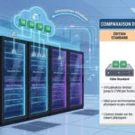 Infographie comparative des licences Windows Server Standard vs Datacenter et calcul des cœurs (généré par IA)