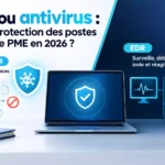Illustration comparative entre un antivirus et un EDR pour une PME en 2026, montrant la prévention et la détection en temps réel (généré par IA)