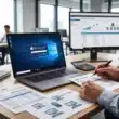Un administrateur informatique calculant le budget de licences RDS CAL pour Windows Server devant un ordinateur portable et des documents de devis dans un bureau moderne. (Image générée par IA)